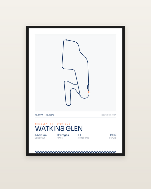 Watkins Glen, encadrée dans un cadre noir
